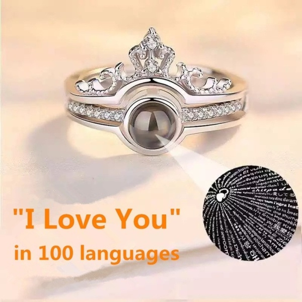 Fashion Jewellery Valentine Couple 100 language I Love You Written Ring  Love Birds Couple Finger Rings