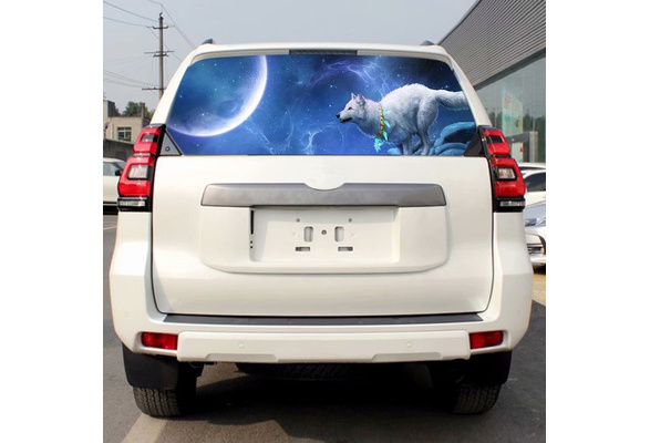 Car Rear Windshield Sticker Night Sky Running White Wolf Totem