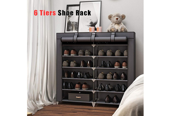 6-Tier Shoe Rack 36-Pair Portable Shoe Storage Cabinet Organizer with  Fabric Cover Gray (US Warehouse）