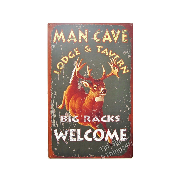 MAN CAVE LODGE & BAR Deer Buck Rack Hunting Hunter Cabin Home Decor Sign NEW 