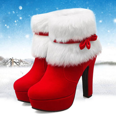 Femmes hiver rouge noir talon haut bottines chaussons pour décontracté marche fête robe de noël grande taille 34-43