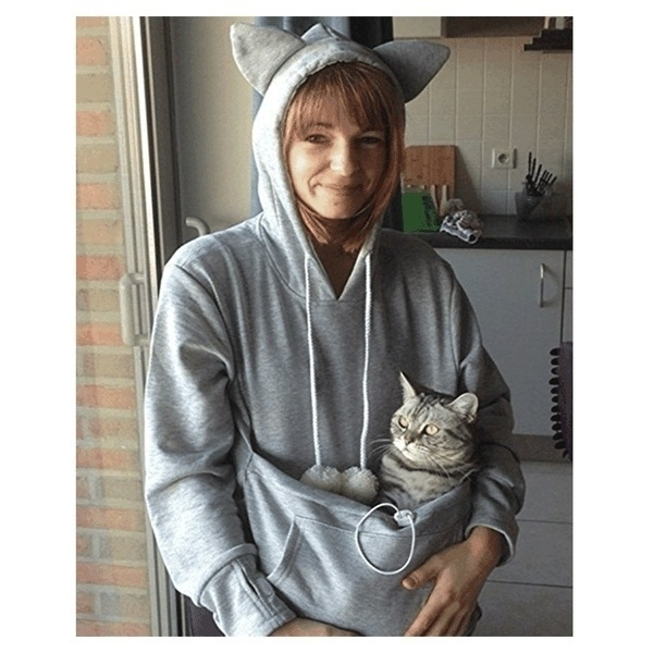 Cat hoodie with ears and pouch sale