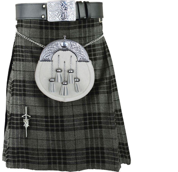 Men's Scottish Black Kilt Belt Set With Belt Buckle & Kilt Pin Made For Kilts 