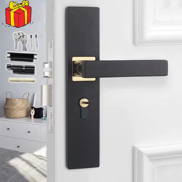 Highend Silent Door Lock Black Gold Platinum Modern Space Aluminum Bedroom Simple Solid Wood