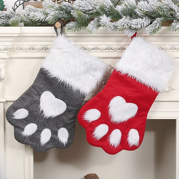 Pet Cat Dog Christmas Stocking Large Paw Stocking Gift Bag Xmas New Year Hanging