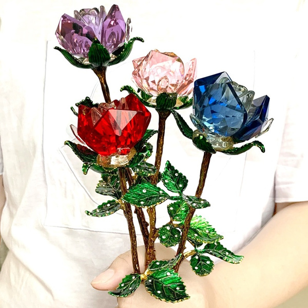 Glass Crystal Flower Rose Valentine Gifts Artificial flower Wedding Ornament