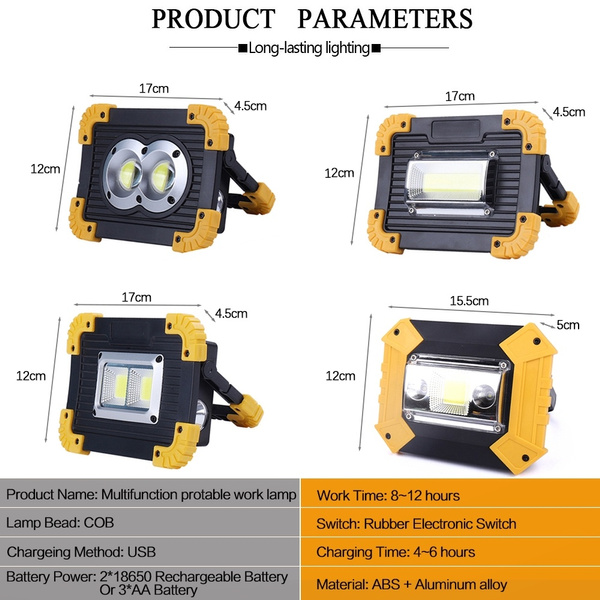 20W LED Portable 4000 LM Rechargeable Super Bright Led Work Light Battery18650