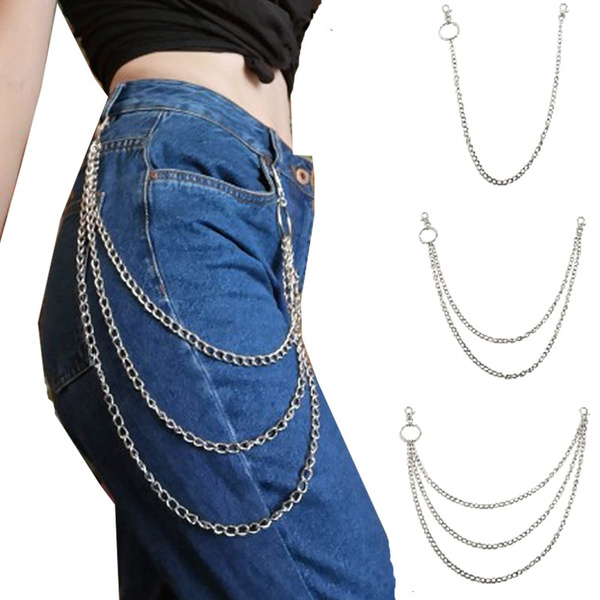 1-3 Layer Rock Punk Hook Trouser Pants Waist Link Belt Metal Wallet Silver  Chain Hip Hop Chain Belts for Women Pants Accessories