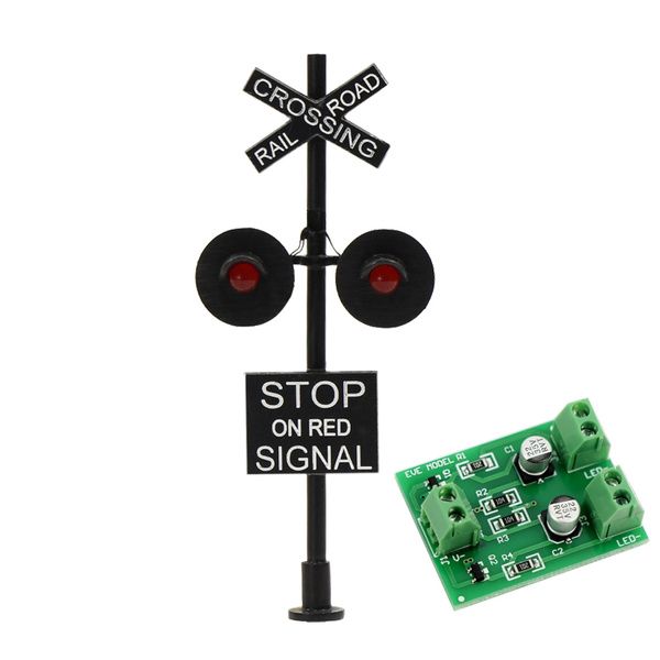 2 pcs O Scale Railroad Crossing Signals 4 heads LED made Circuit board flasher 