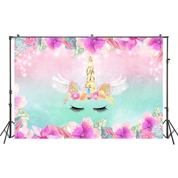 unicorn themed Backdrop girl princess birthday Party banner gradient dreamy  glitter floral Photo Background poster table decors | Wish