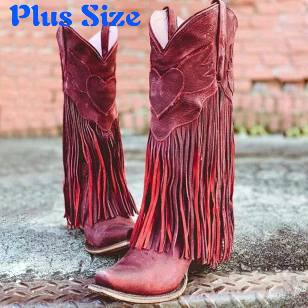 Plus size hot sale fringe boots