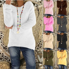 10 Colors Women's Fashion Autumn and Winter Long Sleeve Knitted Sweaters Solid Color Warm Pullover Tops