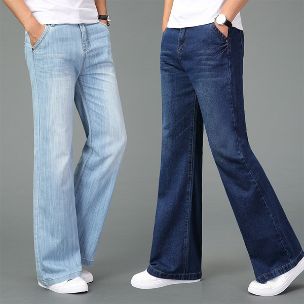 Mens Bell Bottom Jeans 60s 70s Vintage Flared Denim Pants Retro Wide Leg  Trousers Slim Fit
