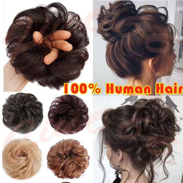100% Human Hair Scrunchies Curly Messy Hair Bun Extensions Wedding Hair  Pieces for Women Kids Hair Updo Donut Chignons | Wish