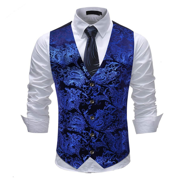 DQT Premium Jacquard Paisley Floral Suit Vest Wedding Men's Waistcoat 36”-50” 