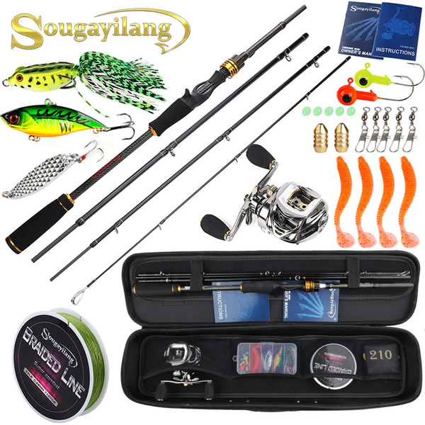 Fishing Rods Reels Combo Carbon Fiber 4 Piece Travel Fishing Rod Whit  Baitcasting Fishing Reel Line Lures Box Accessories Rod Bag Combos Kit  Freshwater Saltwater Bass FishingSet