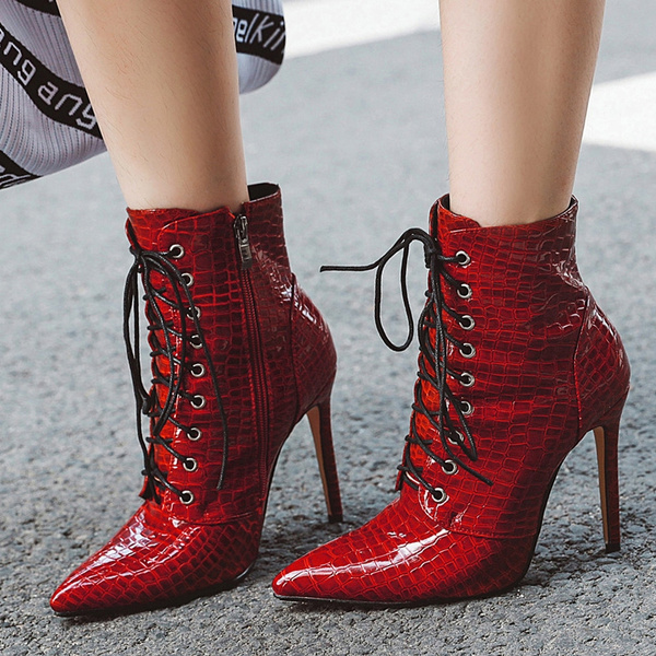 Details about   Sexy Pointy Toe Women 12cm High Heel Ankle Crocodile Boots Pull On Shoes Pumps