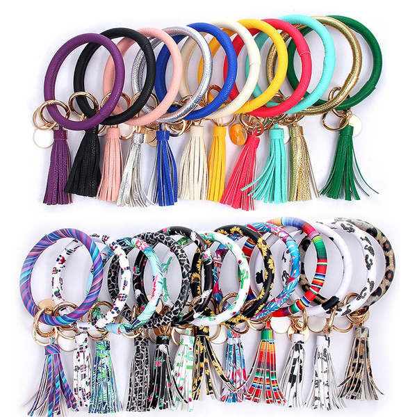 Womens Leather Keychain Bangle  Leather Bracelets Wristlets