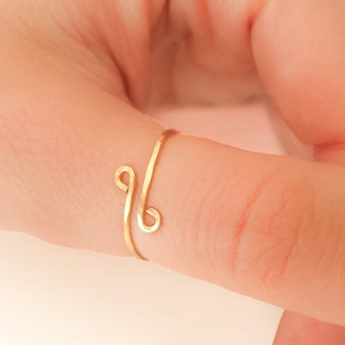 Gold Stacking Ring With Leaf Design - Adjustable Ring