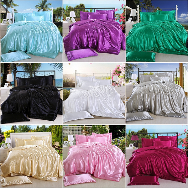 Nude Sleep Satin Silk Like Bedding Sets Duvet Cover Bed Sheet