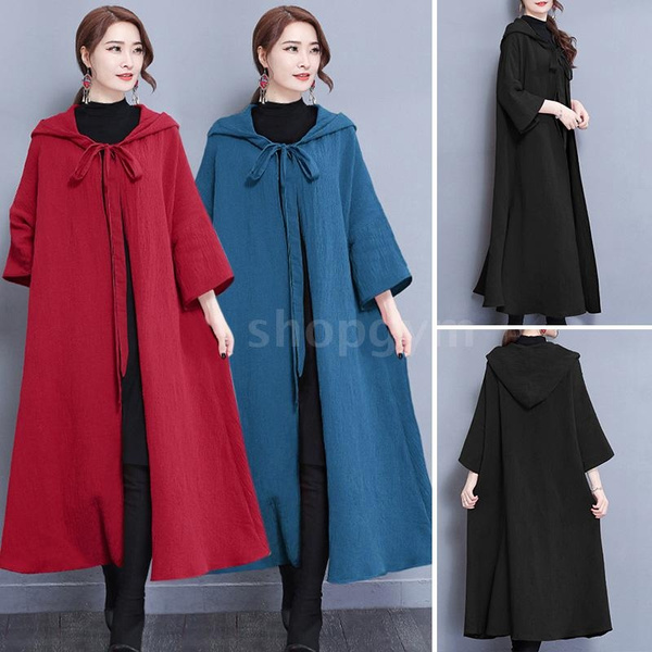 Solid Hooded Cape Coat