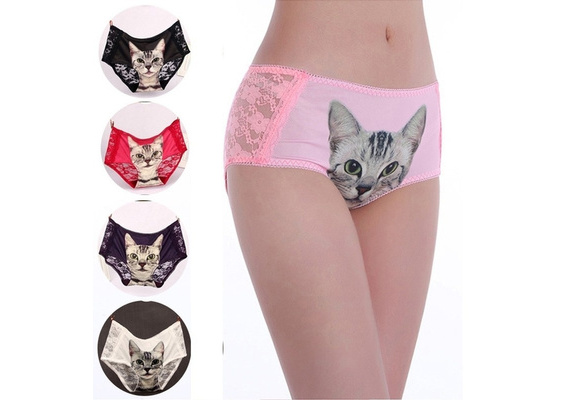 Cumagical 2024 New Year Christmas Women Underwear Lovely Cat Print  Breathable Comfortable Panty For Women
