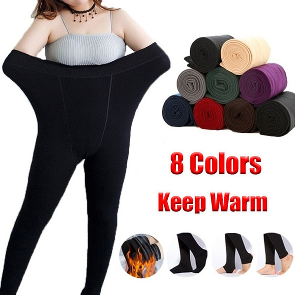 Plus Size Women Leggings Fashion Fur 9 Colors Autumn Winter Thick Warm  Brushed Lining Stretch Fleece Pants Trample Feet Tights High Elasticity
