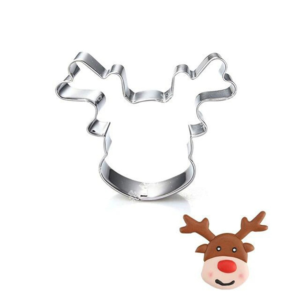 christmas reindeer head cookie cutter biscuit metal mold tool stainless steel NJ
