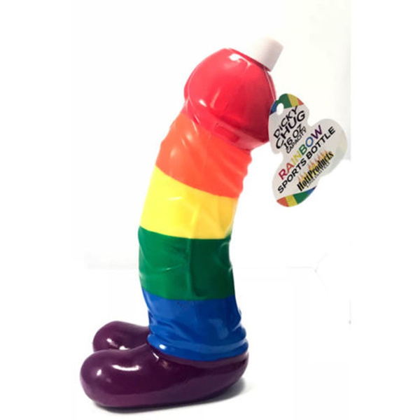 Rainbow Dicky Chug Sports Bottle And Safe Sex Kit with Silicone Lubricant