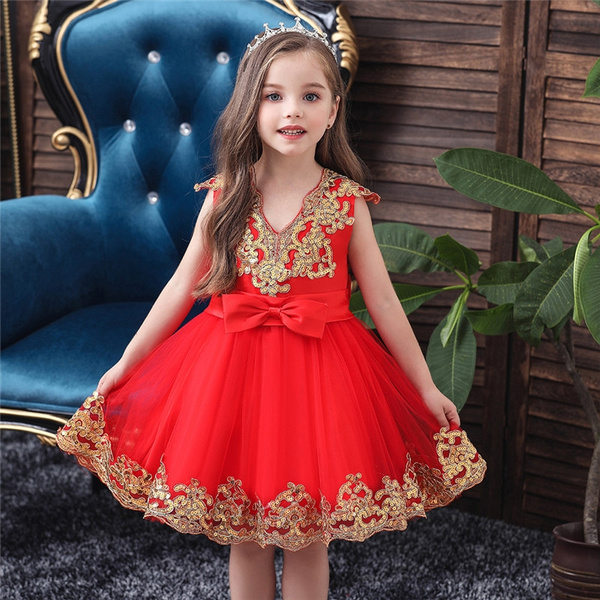 Kids Girl Princess Bridesmaid Dress Summer Party Wedding Pageant Bow Floral Dresses  For 2-9 Years | Fruugo NO