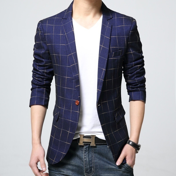 Men's Fashion Check Groom Dress Party Dress Suit Jacket | Wish