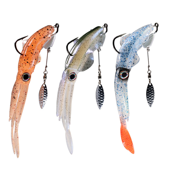 Soft Fishing Baits Squid Bait Octopus Fishing Lures and Hooks Set Kit Sea Squid  Lure 20g Soft Bait with 9g Jigging Hook Saltwater Fishing Lures Hooks Kit