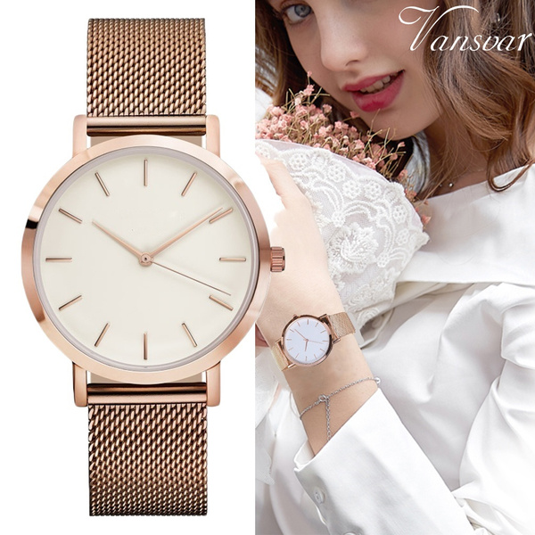 2020 Women Casual Mesh Steel Band Luxury Fashion Analog Clock