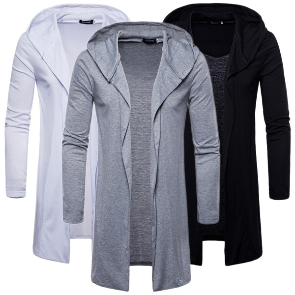 Mens Solid Casual Hooded Cardigan 