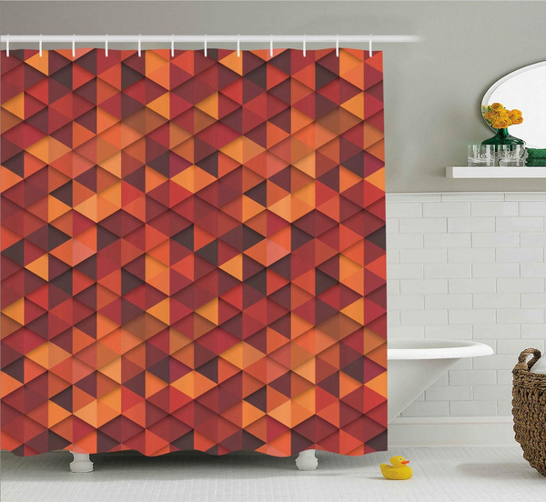 Orange Shower Curtain Abstract Vector Retro Pattern Of Triangles Modern Art Inspired Illustration Cloth Fabric Bathroom Decor Set With Hooks 66 X72 Long Orange Wish