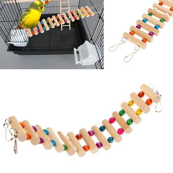 MinLia Wooden 2 Layer Pet Hanging Ladder Pet Products Bird Toy Cableway Swing Bridge Hanging Ladder 