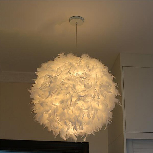 Home Living Luxury Modern White Feather Ball E27 Ceiling Chandelier Pendant Light Shade Floor Lamp Decor Droplight For Room Bedroom Wish Home Living Luxury Modern White Feather, White Feather Chandelier Light Shade