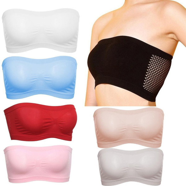 Pesters Women Seamless Tube Top Breathable Strapless Bandeau Bra Underwear 
