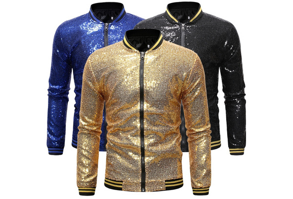 Men Sequin Bomber Jacket,L