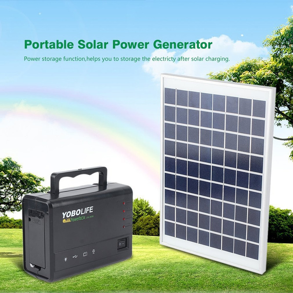 Portable Solar Panel Power Storage Generator LED Light USB Charger Home System 