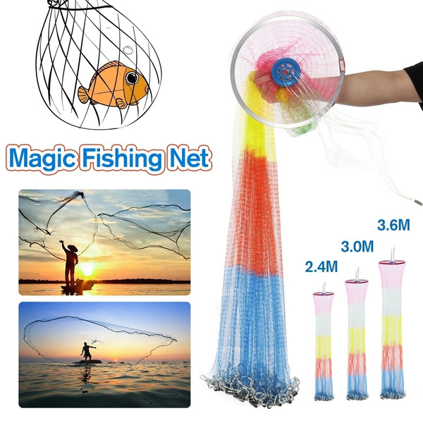 8/10Ft Fishing Net Ring Hand Throw Bait Nylon Cast Mesh Casting Net  2.4m/3.0m