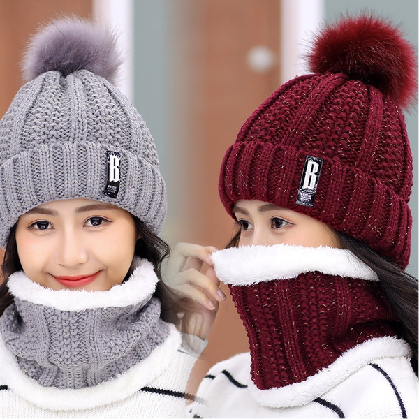 2019 Korean Women Winter Warm hat with Elastic Quality Cotton Big Ball Thickened Wool hat Outdoor Knitted Cap 2019 Korean Women Winter Warm hat with Elastic Quality Cotton Big Ball Thickened Wool hat Outdoor Knitted Cap