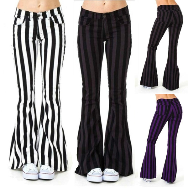 Women's striped best sale bell bottom pants