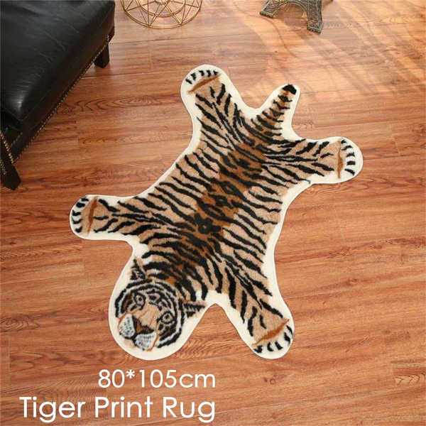 Tiger Print Rug 80 105cm Faux Fur, Faux Animal Fur Rugs