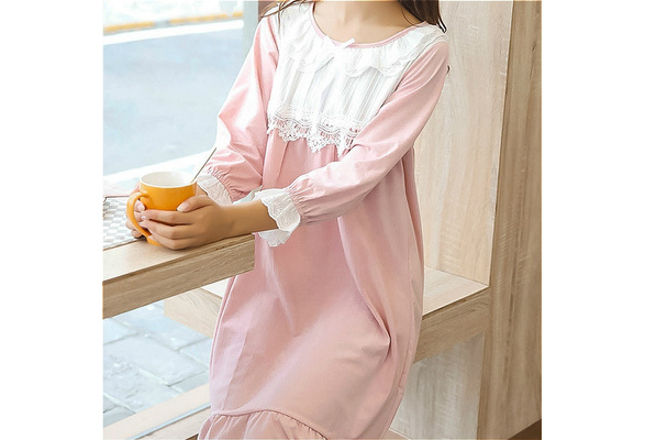 Women Cotton Pajamas Nightgown Princess Lolita Dress Lace Sleepwear Cute