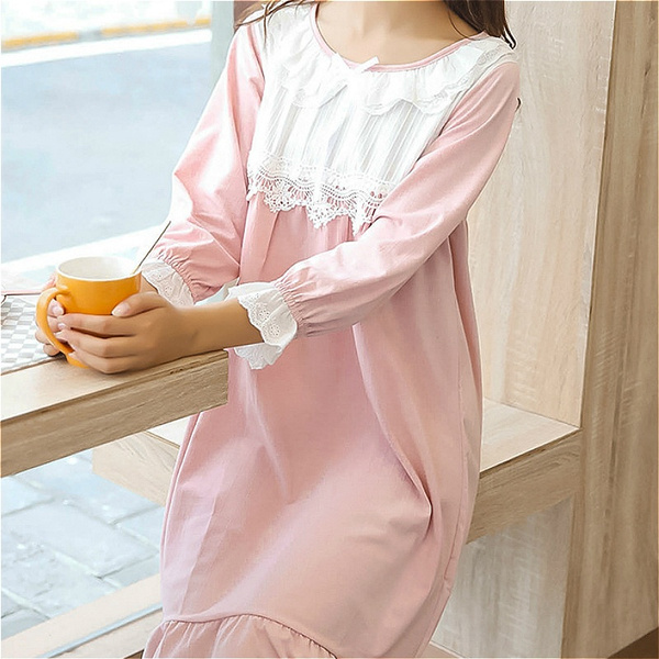 Lady Girl Lolita Pajamas Nightgown Princess Dress Cotton Sleepwear Cute
