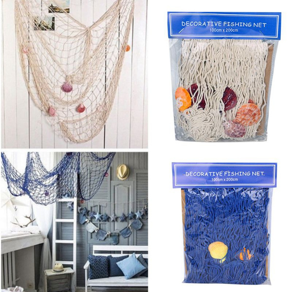 Mediterranean Style Handmade Woven DIY Fishing Net Seaside Beach Theme  Nautical Party Decoration Home Photo Props DIL