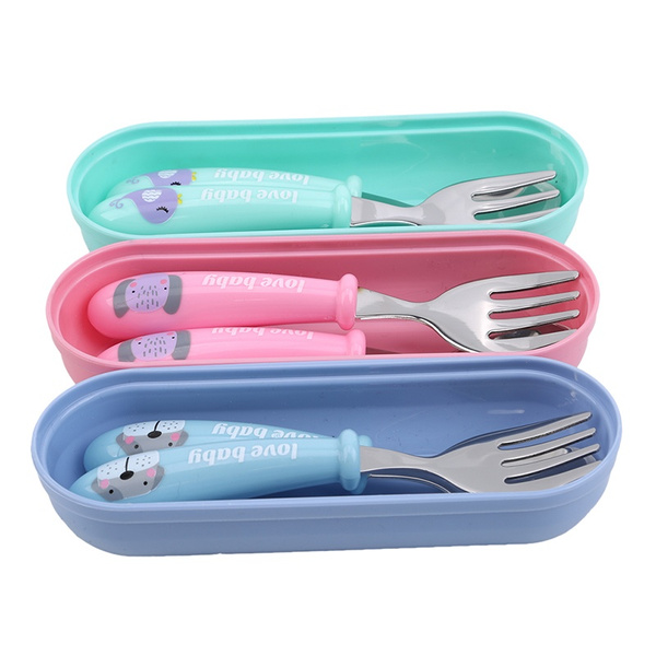 Fork Spoon Kids Stainless, Child Feeding Steel Spoon