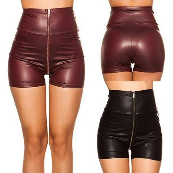 Waist Matte Imitation Leather Shorts 