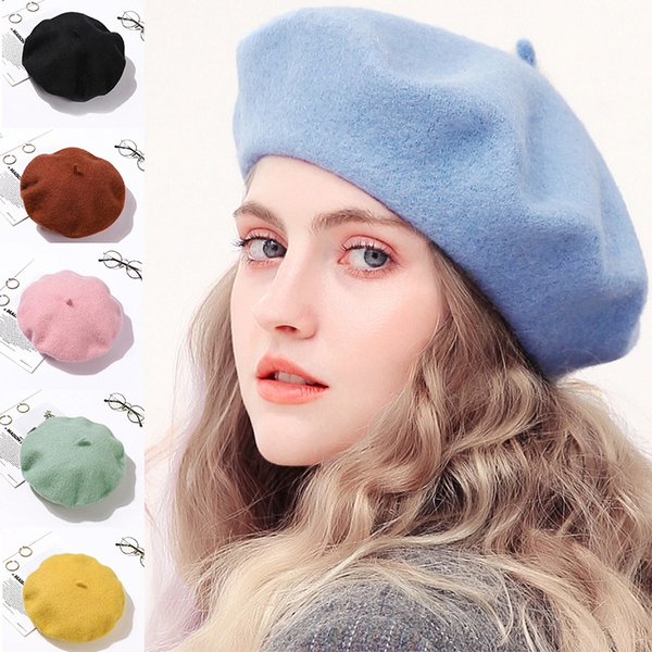 Wool Beret Hats Women Winter French Hat Girls Solid Color Fashion